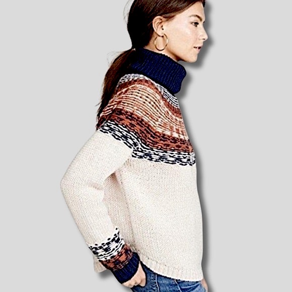 Madewell Wool-Blend Fuzzy Fair Isle Turtleneck Sweater Sz. Medium - Picture 4 of 9